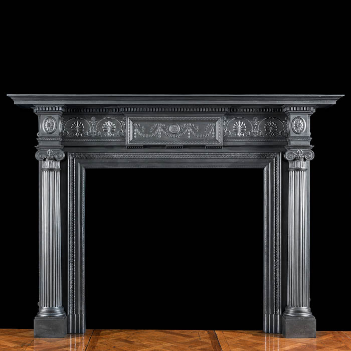 A large Coalbrookdale cast iron Victorian fireplace mantel    