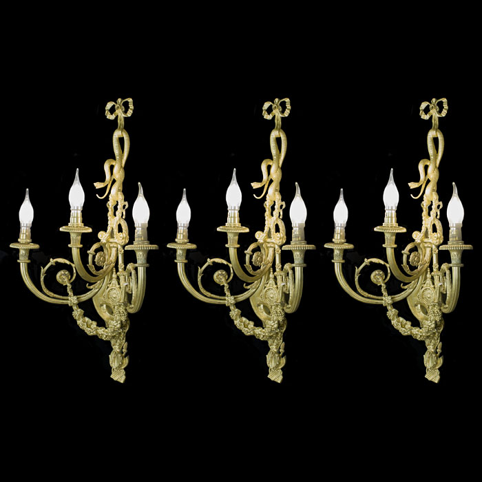  Ornate Set of Three Ormolu Wall Lights 