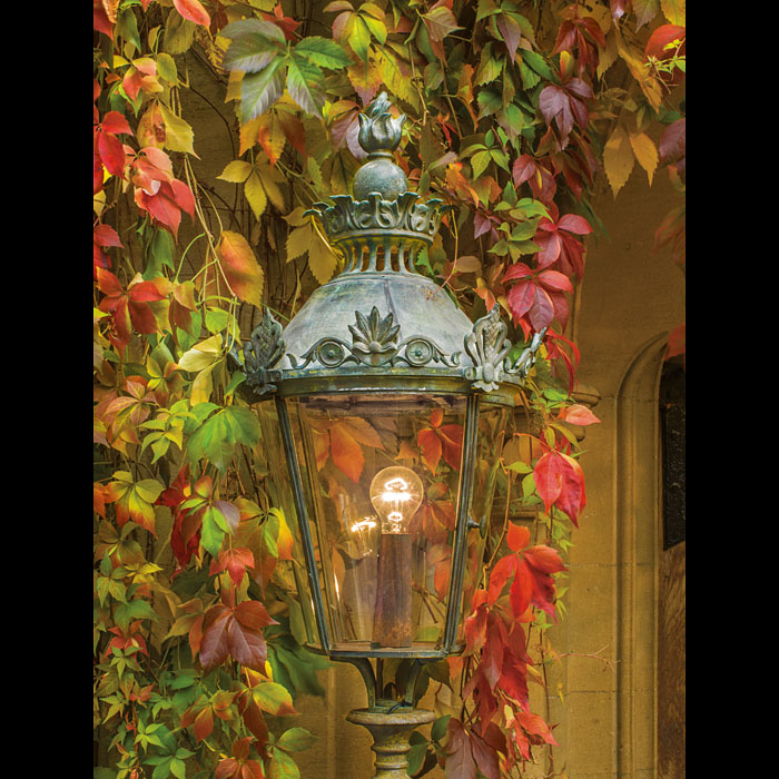 A large pair of bronze Regency lanterns