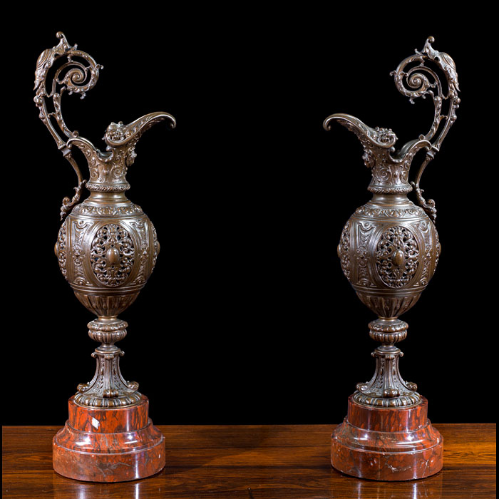 Pair of Renaissance Revival Bronze Ewers