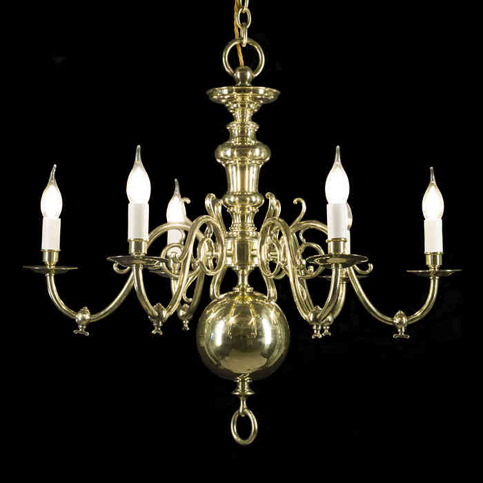 Dutch Style Polished Brass Chandelier 