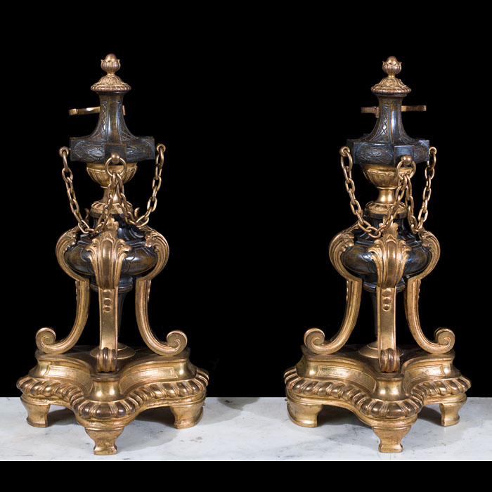  French Baroque Gilt Bronze Andirons 