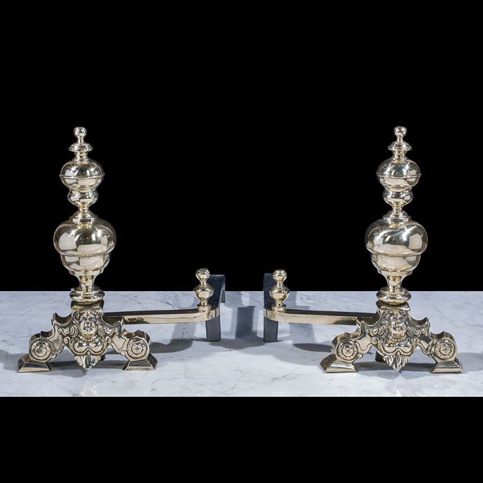 Brass Baroque Baluster Andirons 