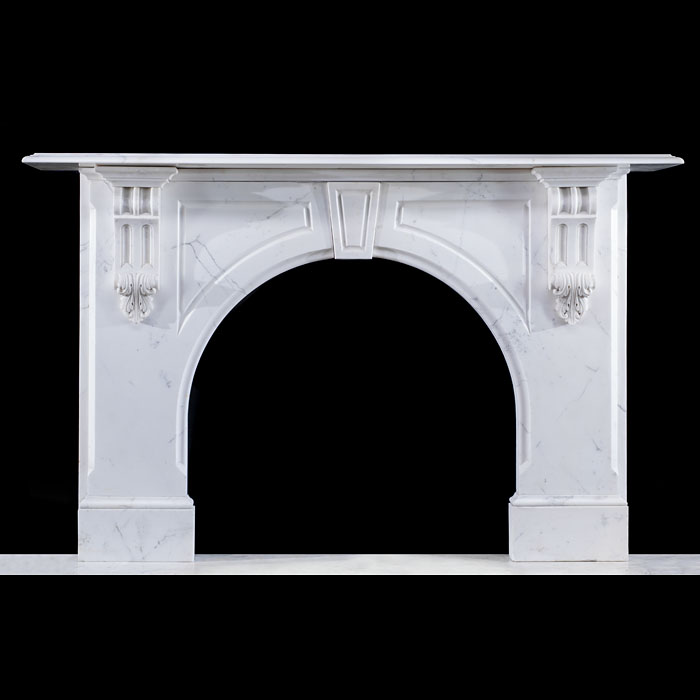 A Mid Victorian White Marble Arched Fireplace
