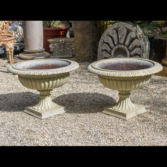 Elegant Pair of Large Cast Iron Garden Urns 
