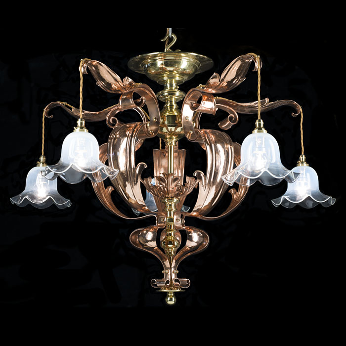 An Art Nouveau Copper and Brass Chandelier