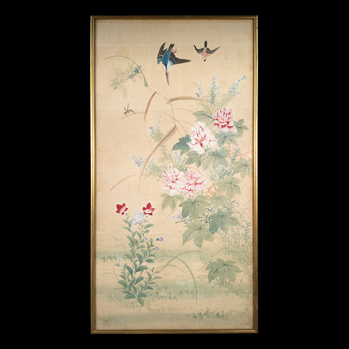 Framed Chinese Bird and Flower Watercolour 