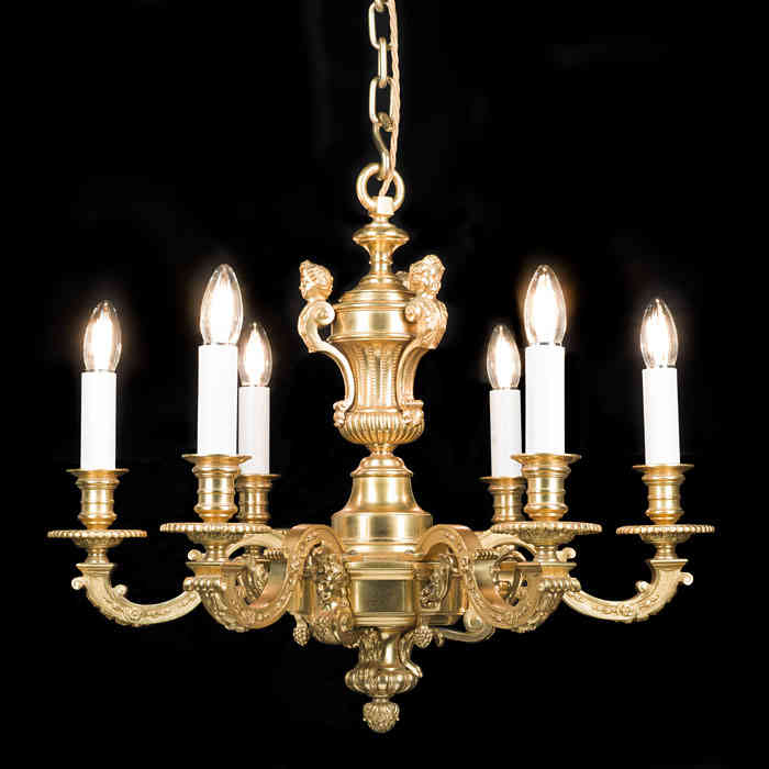 French Gilt Ormolu Six Branch Chandelier 