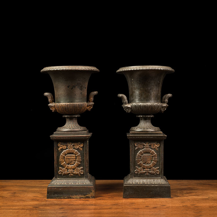 Cast Iron French Campana Urns 