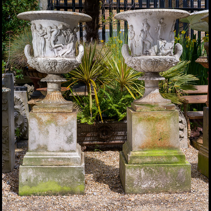 Pair of Large Handyside Medici Urns and Plinths