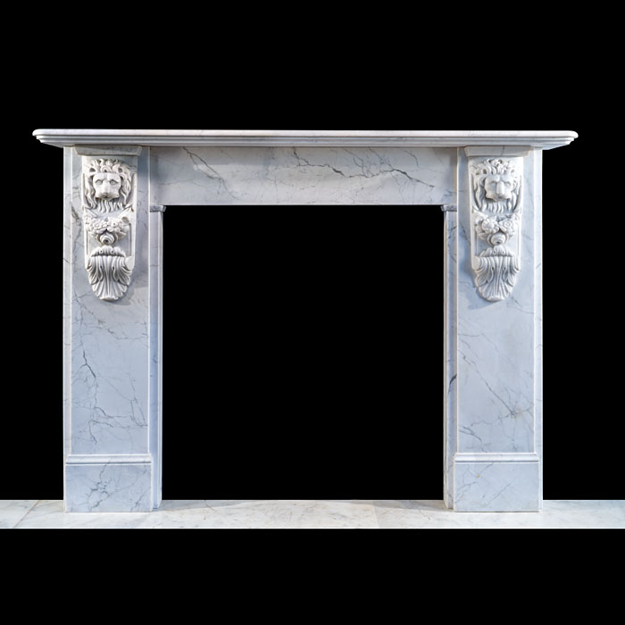 A Mid Victorian Lion Corbel Fireplace in Veined Carrara Marble