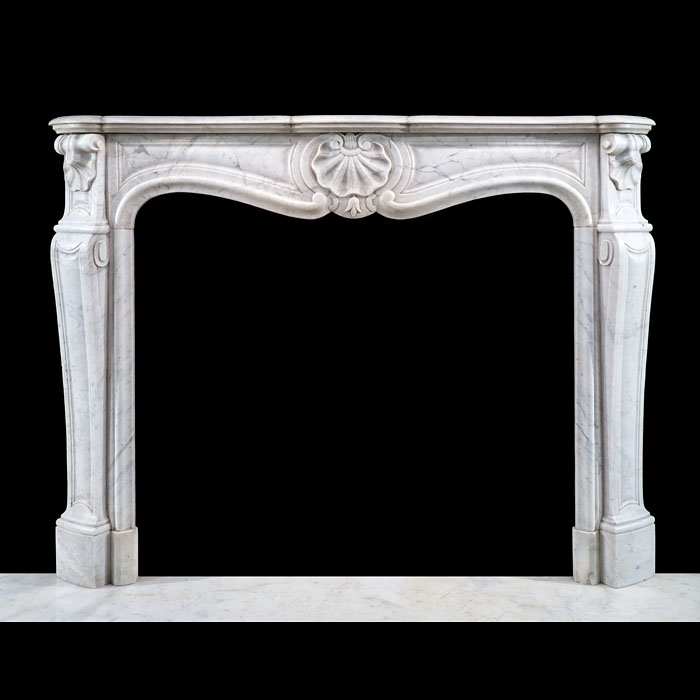 A Small Louis XV Rococo Carrara Marble Fireplace 