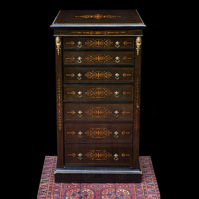 Fine Ebonised Wellington Chest with Inlay 