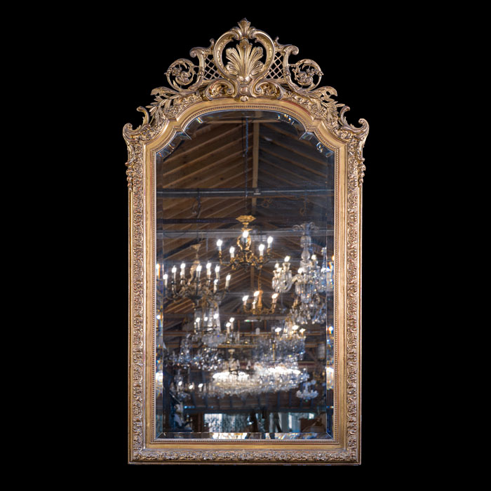 A Fine French Gilt Gesso Overmantel Mirror with a Bevelled Plate
