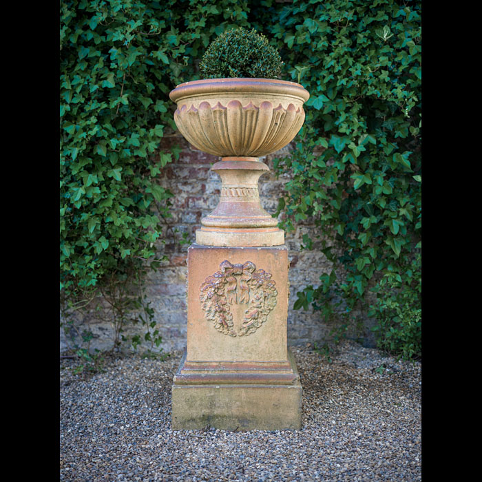 Elegant Single Victorian Garden Urn and Plinth in Terracotta 