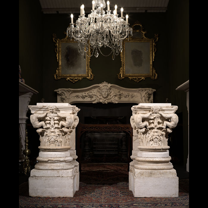 Monumental Pair of Stone 17th Century Capitals 
