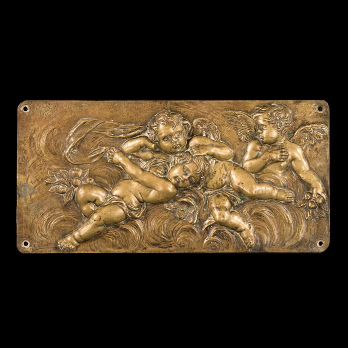 Italian Bronze Wall Plaque with Putti 
