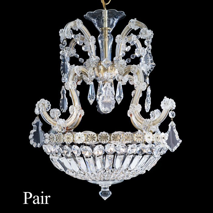 A Pair of Cut Glass Bag Chandeliers 