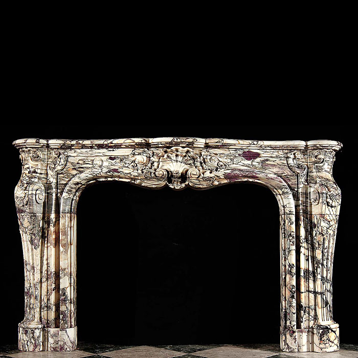 Antique French Breche Violette marble fireplace from Bath House in Piccadilly  