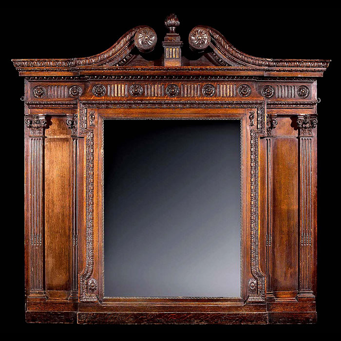 Large Palladian Style Oak Overmantel Mirror