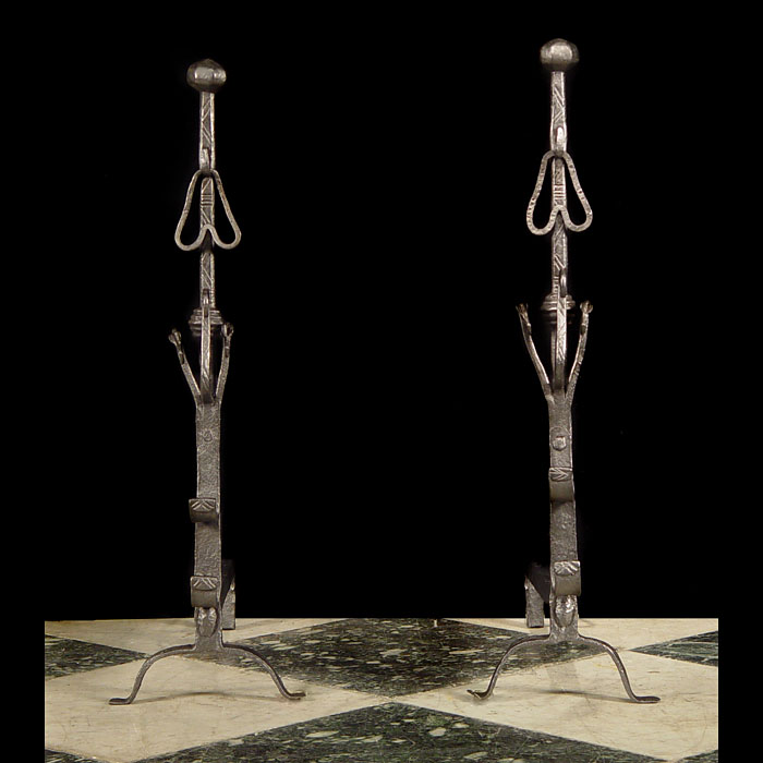 A Pair of Tall Jacobean Andirons