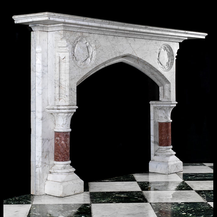 Old English Marble Gothic Revival Fireplace
