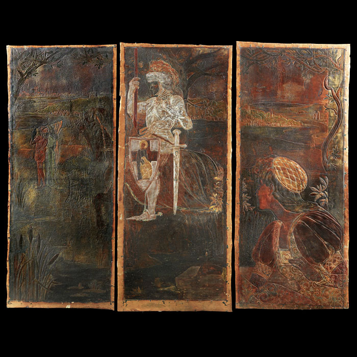  Arts & Craft set of three leather panels