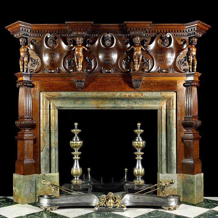 A large English Oak fireplace mantel    