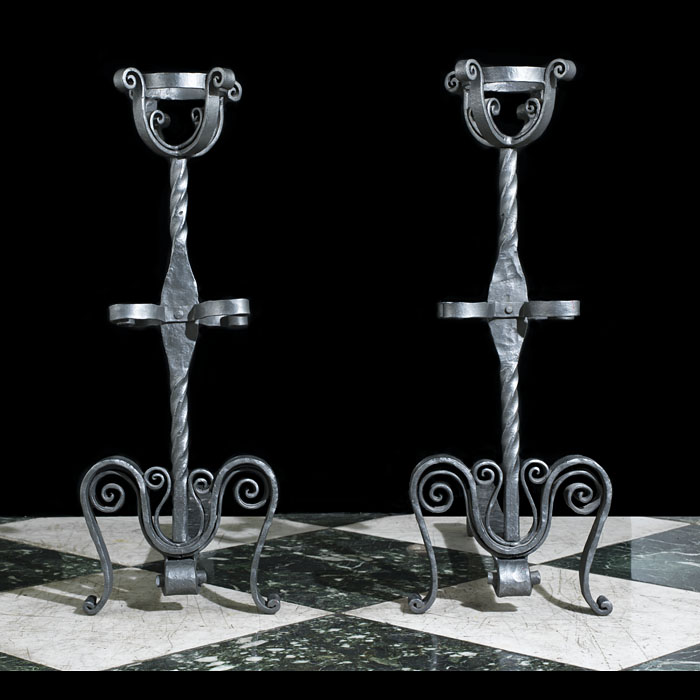 Cresset Pair of Jacobean Style Andirons