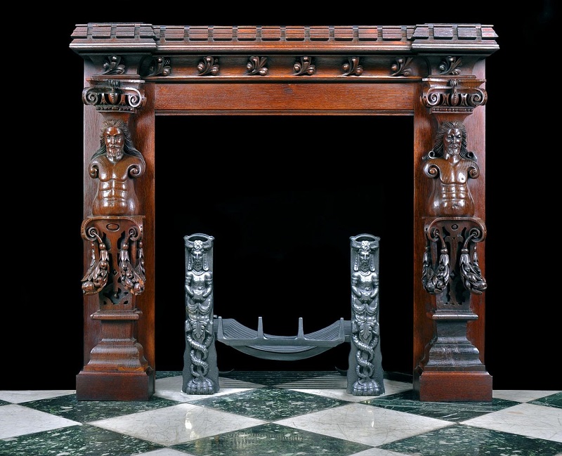The Jacobean style gave us beautiful architecture and furniture like this antique fireplace.